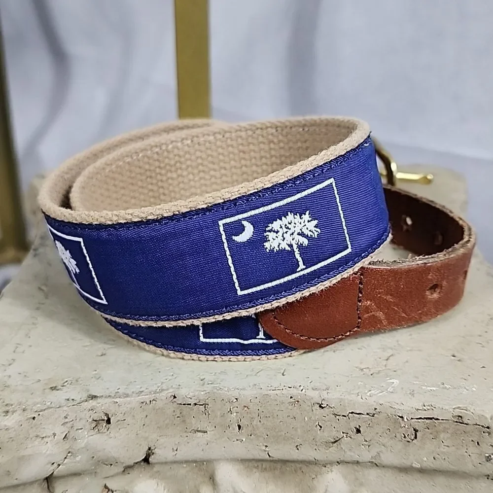Child's Leather Man Ltd. Leather & Canvas Belt with South Carolina Flag Emblem